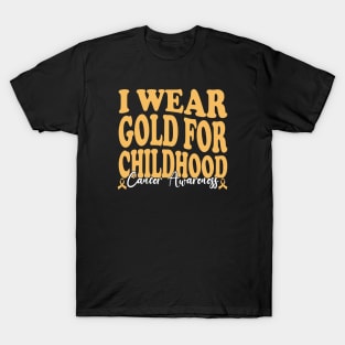 Wearing Gold for Courage Childhood Cancer supporting T-Shirt